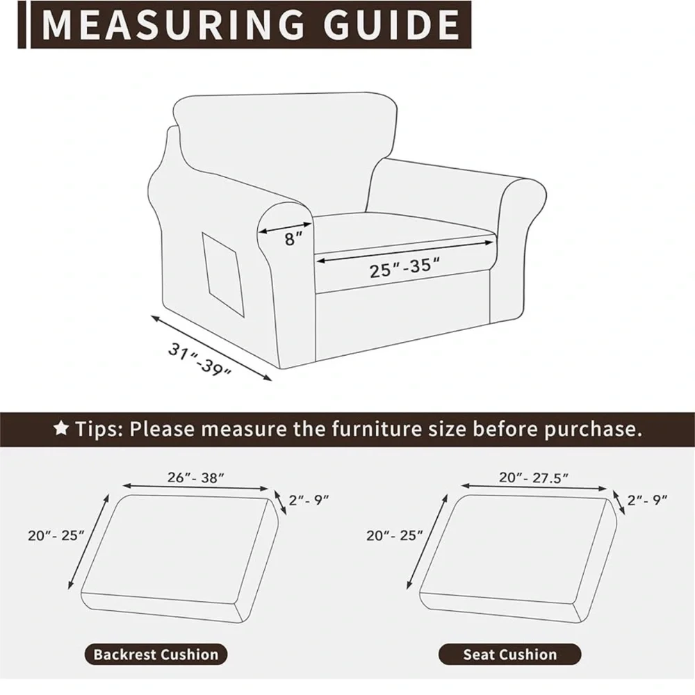 3 Pieces Stretch Chair Cover Washable Chair Slipcover Set